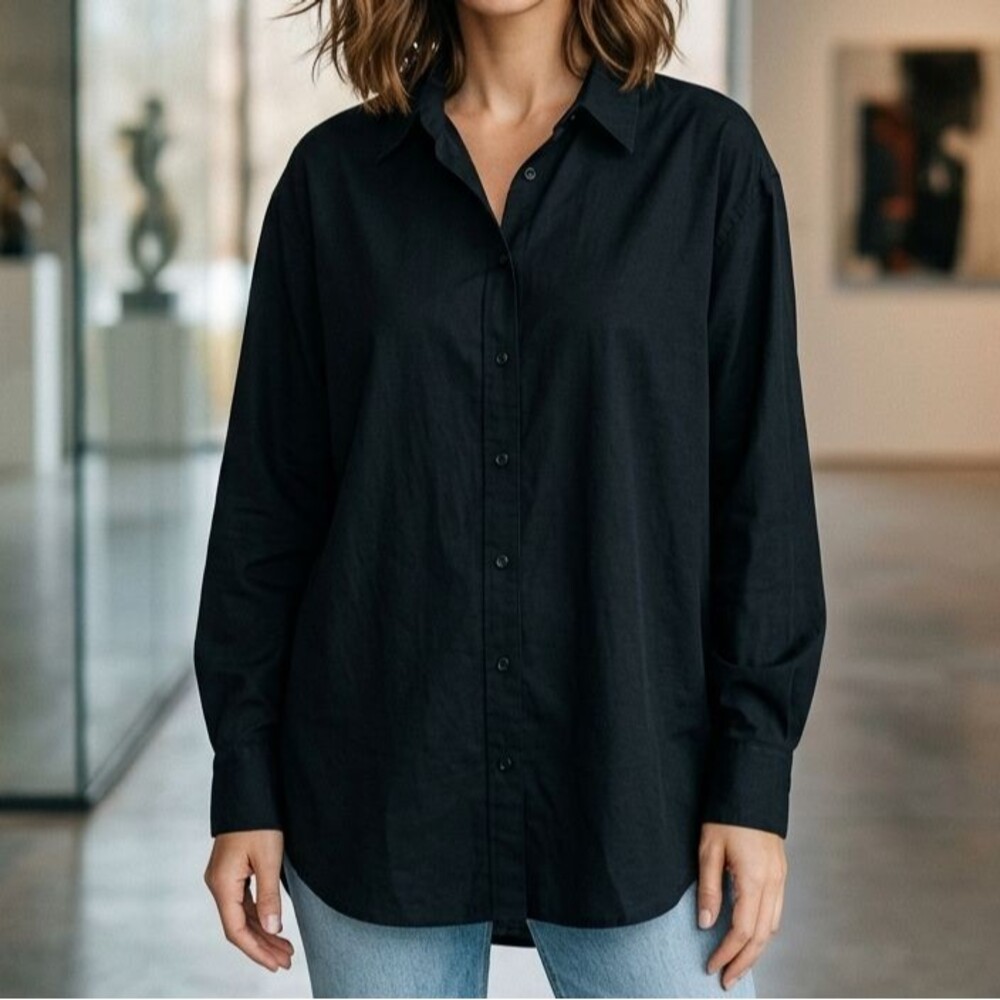 Nili Lotan Buttondown Shirt Top Formal Long Sleeve Black Cotton L 290126